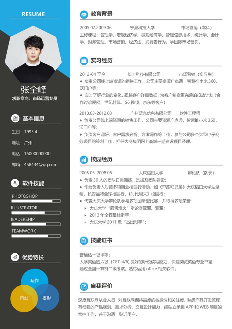 市场运营专员word简历模板 - 顶尖PPT