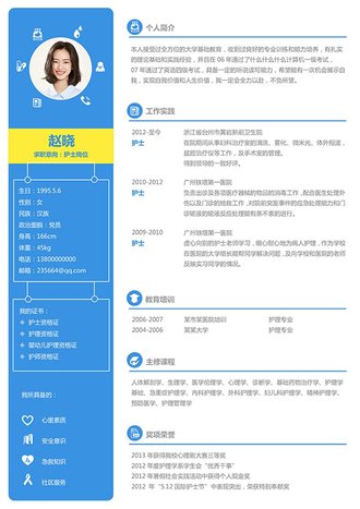 蓝色护士岗位简历模板 - 顶尖PPT