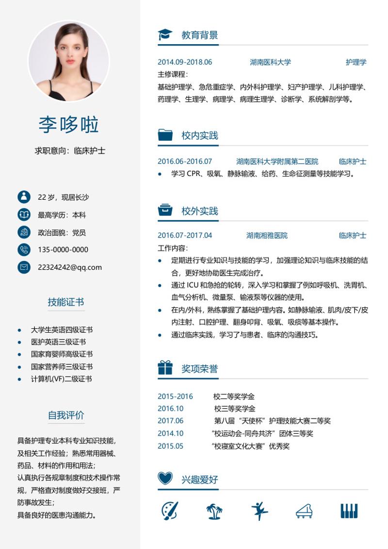 临床护士求职简历word模板 - 顶尖PPT