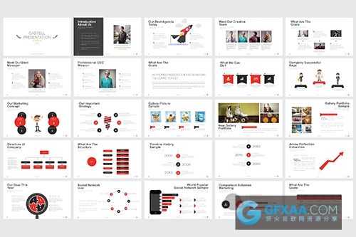 红黑搭配扁平化简约时尚风格PPT模板 - 顶尖PPT