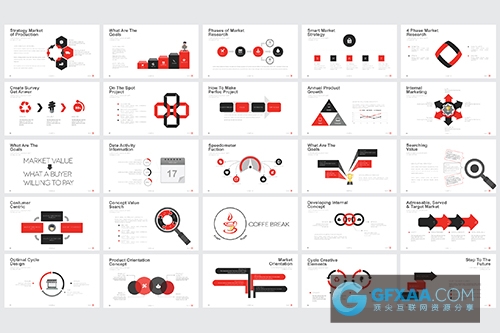 红黑搭配扁平化简约时尚风格PPT模板 - 顶尖PPT