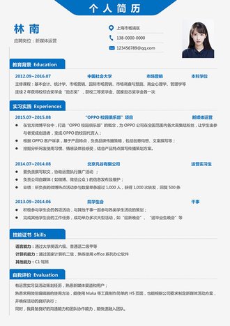 新媒体运营个人简历word模板 - 顶尖PPT