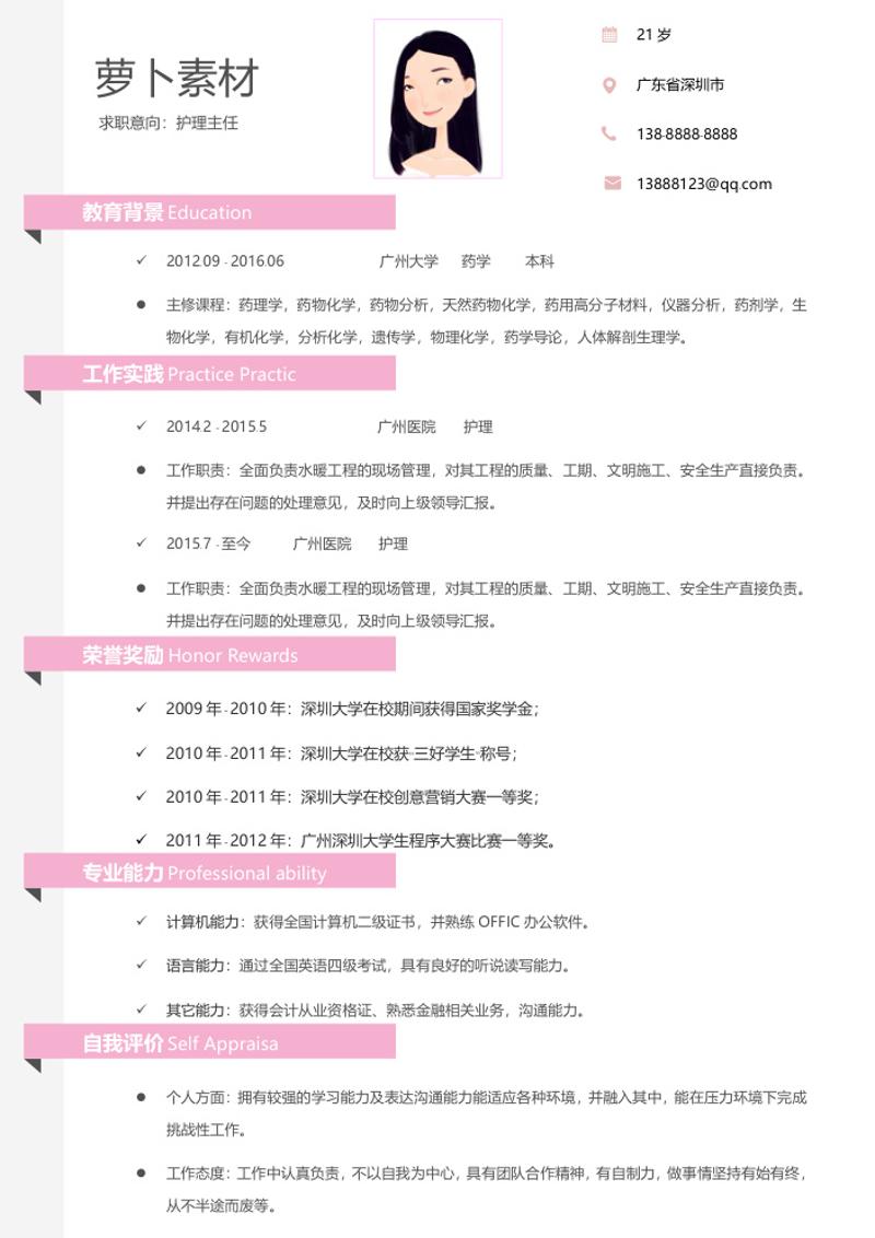 护理护士个人简历自荐信模板 - 顶尖PPT