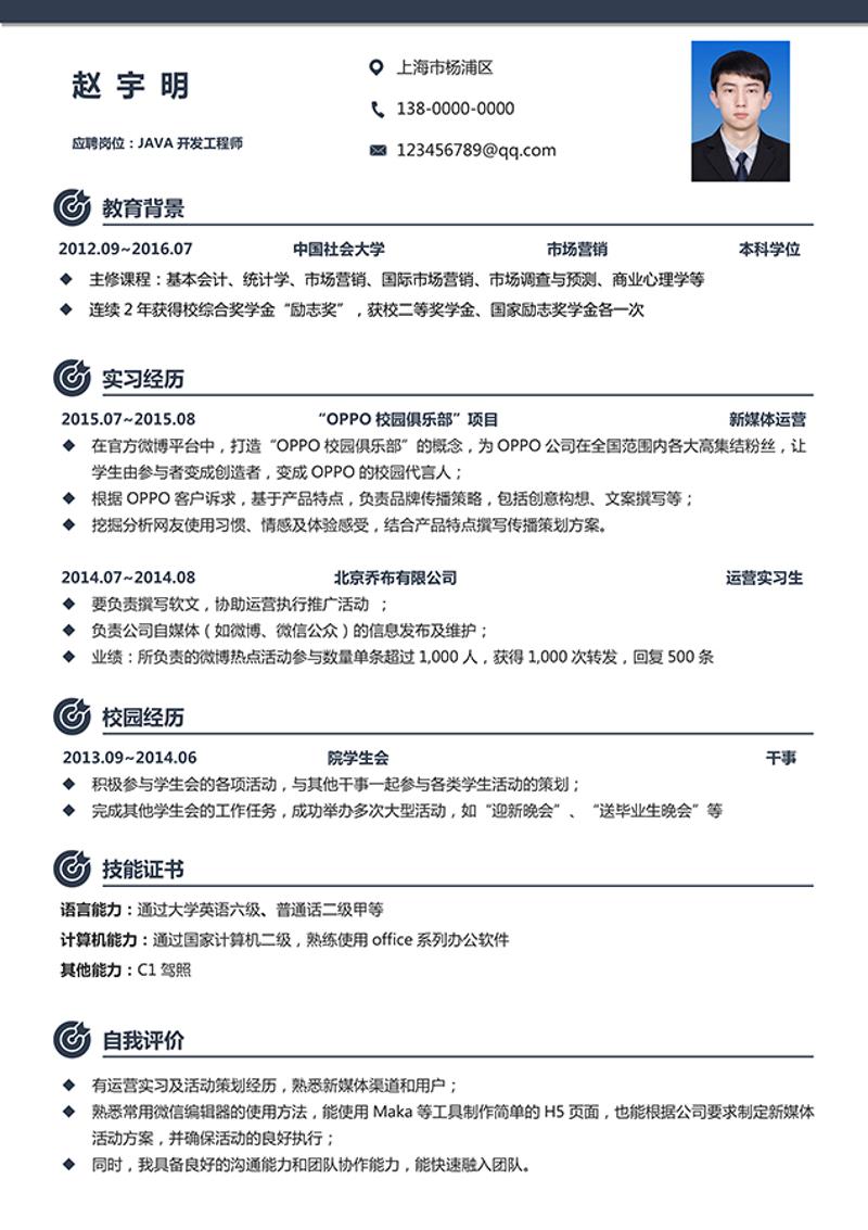 JAVA开发工程师个人简历模板 - 顶尖PPT