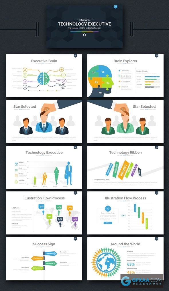 300页多色系UI设计风格keynote模板 - 顶尖PPT