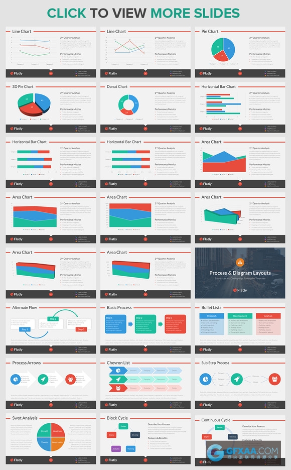 扁平化多色系图形图表商务多用途PPT模板 - 顶尖PPT