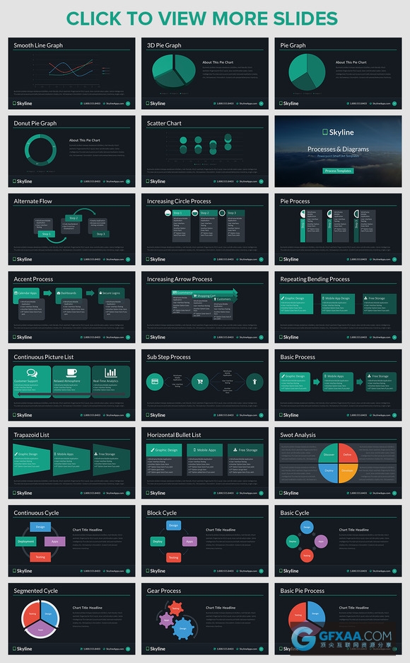 50多页扁平化多种统计分析图表PPT模板 - 顶尖PPT