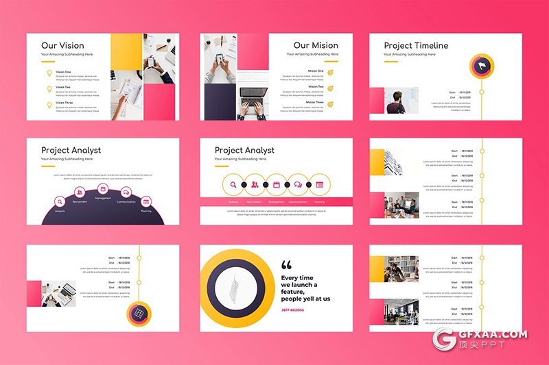 50页粉色创意圆形设计商务Google slides模板 - 顶尖PPT