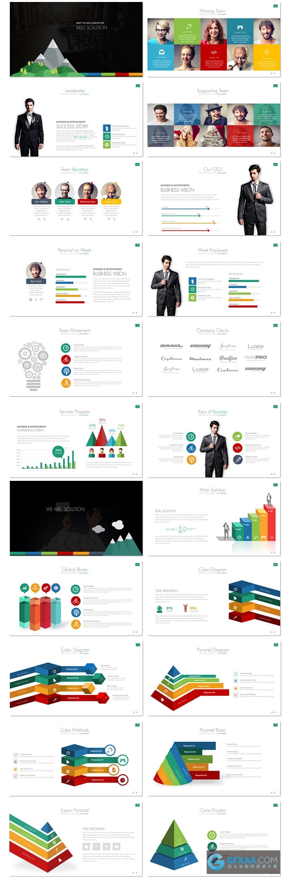 高端欧美商务数据图形图表PPT模板 - 顶尖PPT