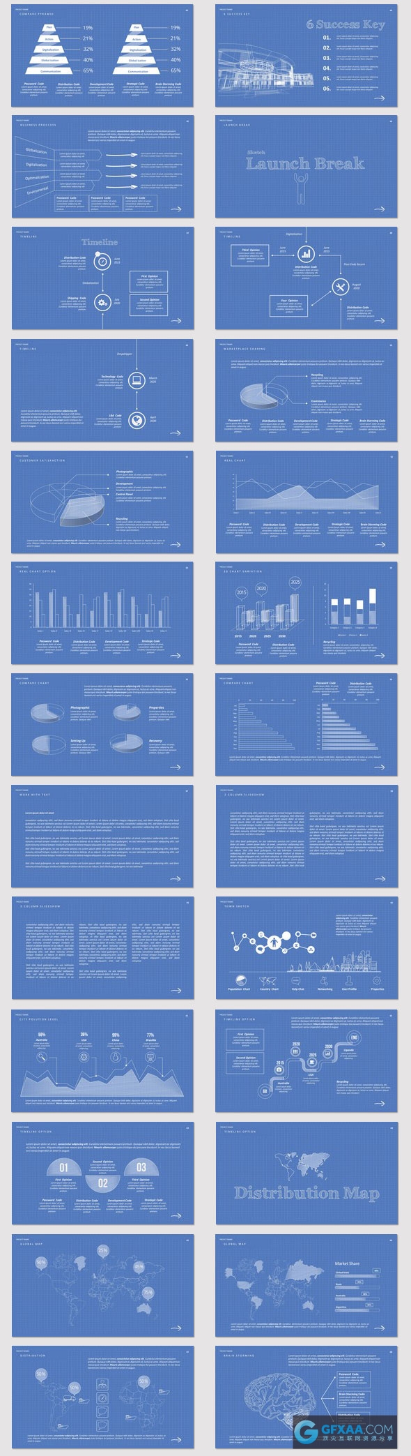 蓝色科技互联网线描效果PPT模板 - 顶尖PPT
