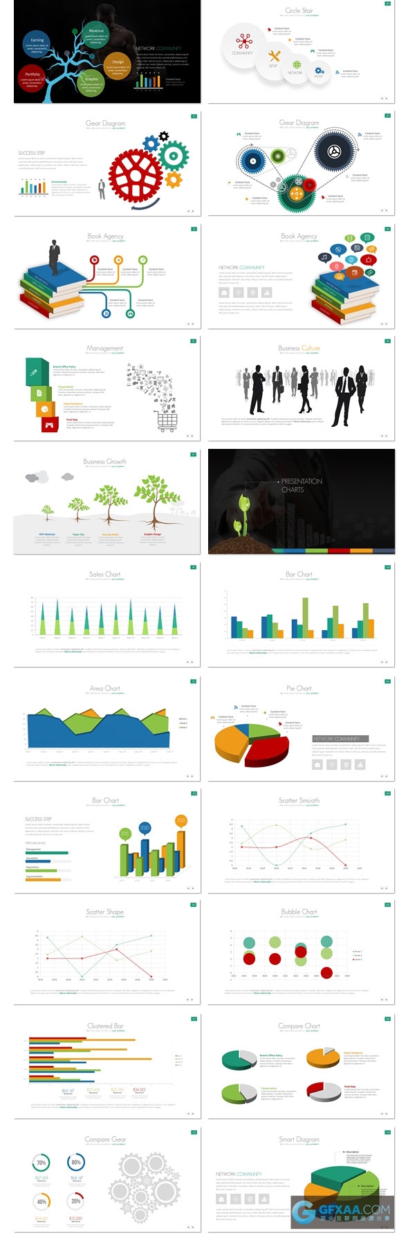 高端欧美商务数据图形图表PPT模板 - 顶尖PPT