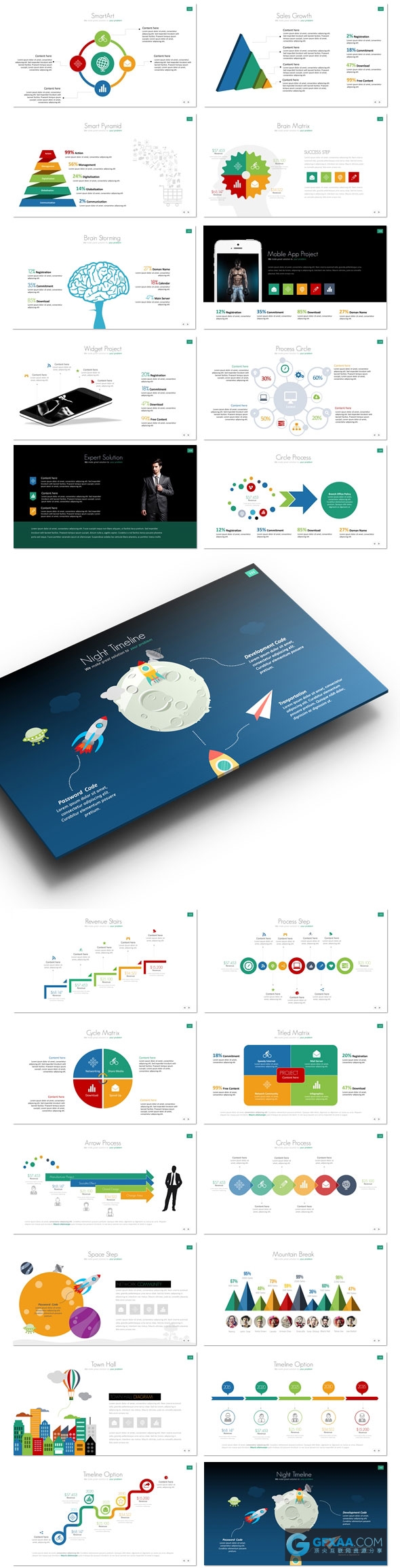 高端欧美商务数据图形图表PPT模板 - 顶尖PPT