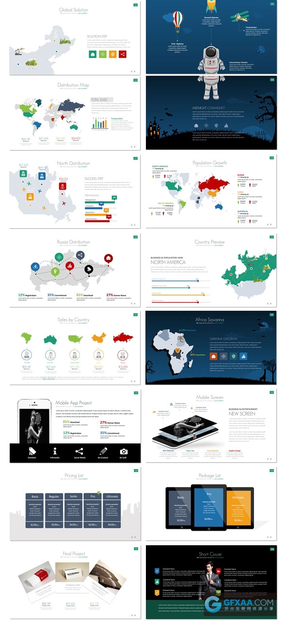 高端欧美商务数据图形图表PPT模板 - 顶尖PPT