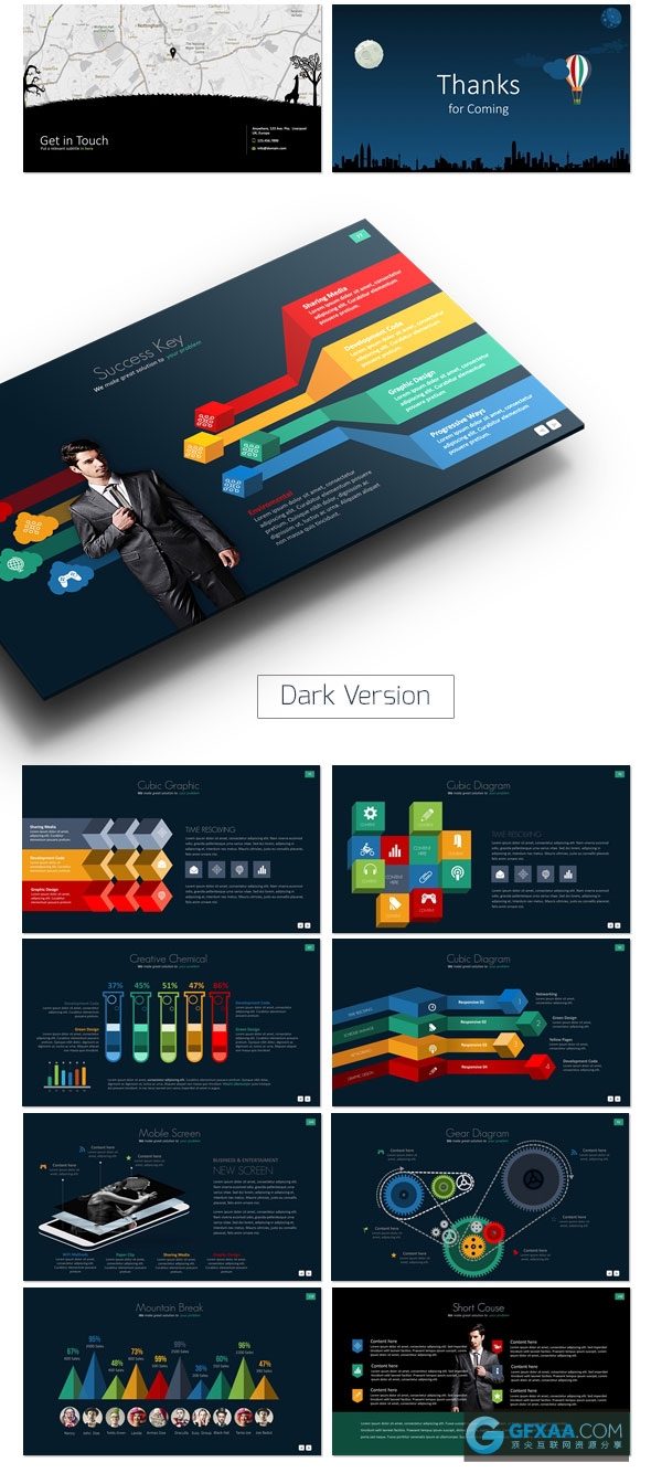 高端欧美商务数据图形图表PPT模板 - 顶尖PPT