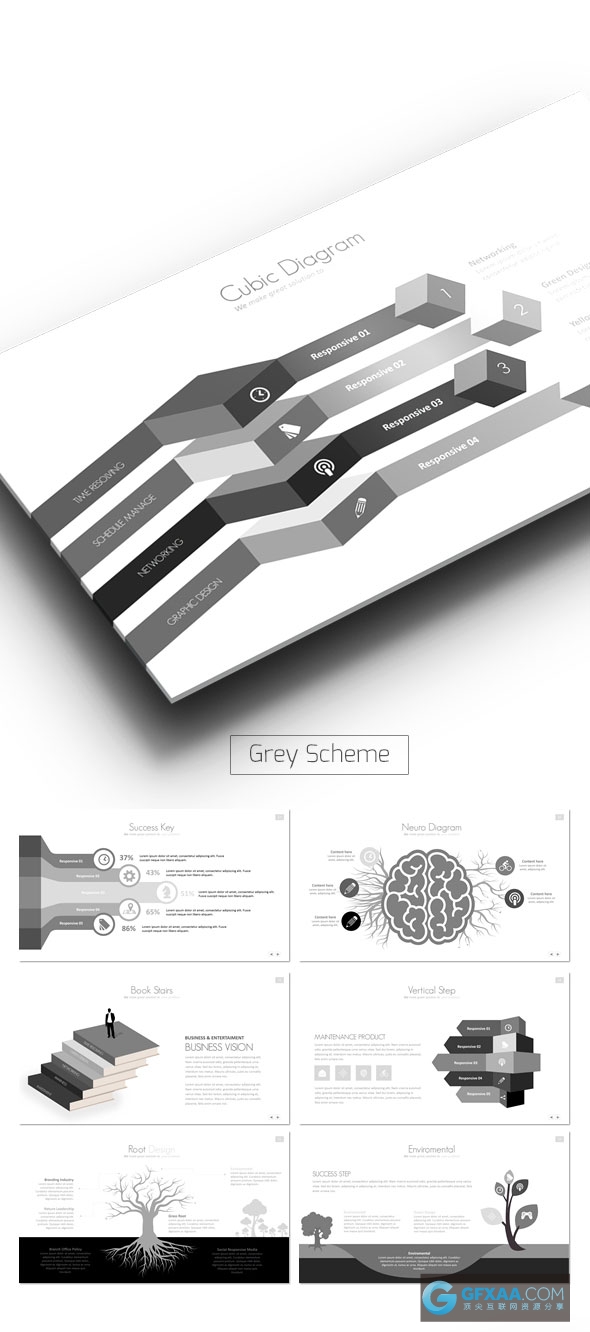高端欧美商务数据图形图表PPT模板 - 顶尖PPT