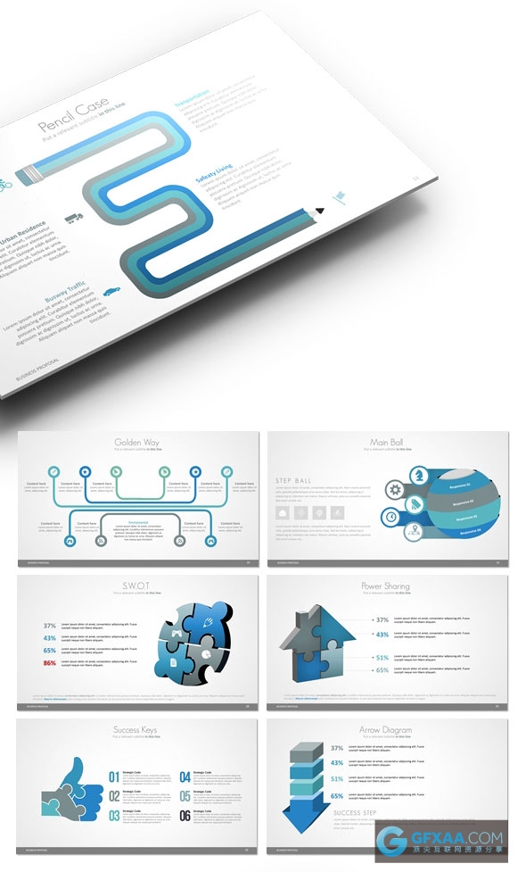 欧美精美图形图表展示PPT模板 - 顶尖PPT