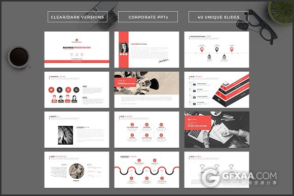 红黑白配色扁平化商务PPT模板 - 顶尖PPT