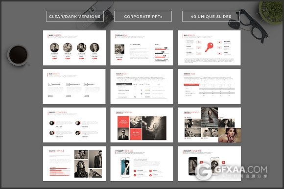 红黑白配色扁平化商务PPT模板 - 顶尖PPT