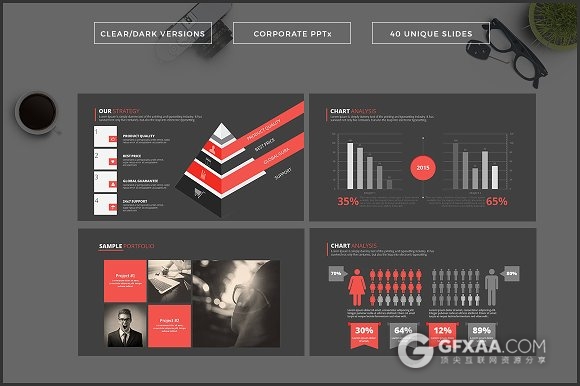 红黑白配色扁平化商务PPT模板 - 顶尖PPT