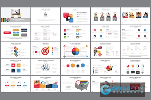多种颜色图形图表极简风格PPT模板 - 顶尖PPT