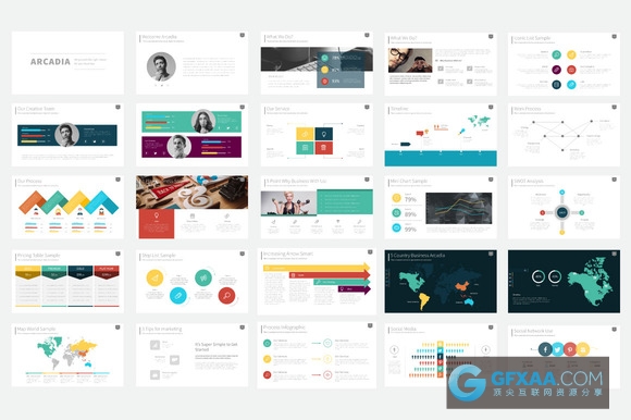 精美配色扁平化简约商务PPT模板 - 顶尖PPT