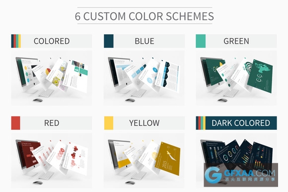 精美配色扁平化简约商务PPT模板 - 顶尖PPT