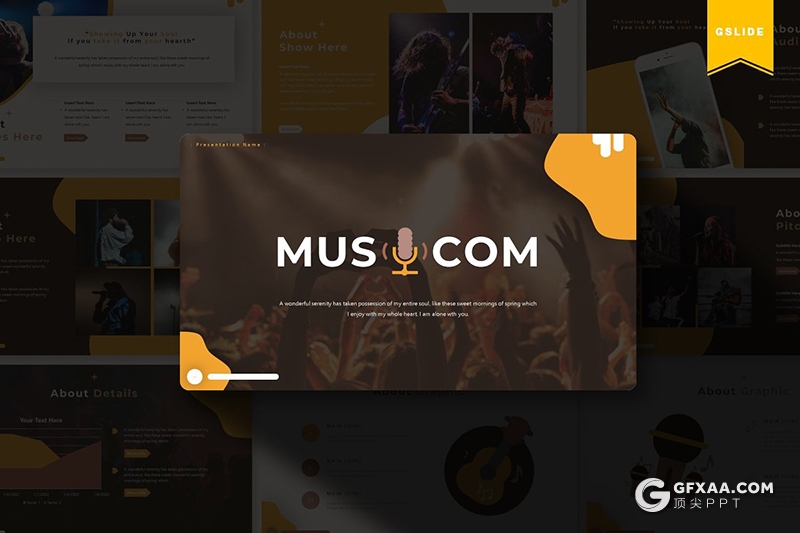 30页国外演唱会现场展示大型活动策划Google slides模板5种主题配色 - 顶尖PPT