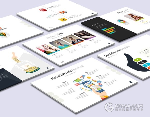 180页扁平化卡通图形配色PPT模板 - 顶尖PPT