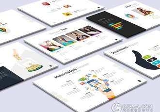 180页扁平化卡通图形配色PPT模板 - 顶尖PPT