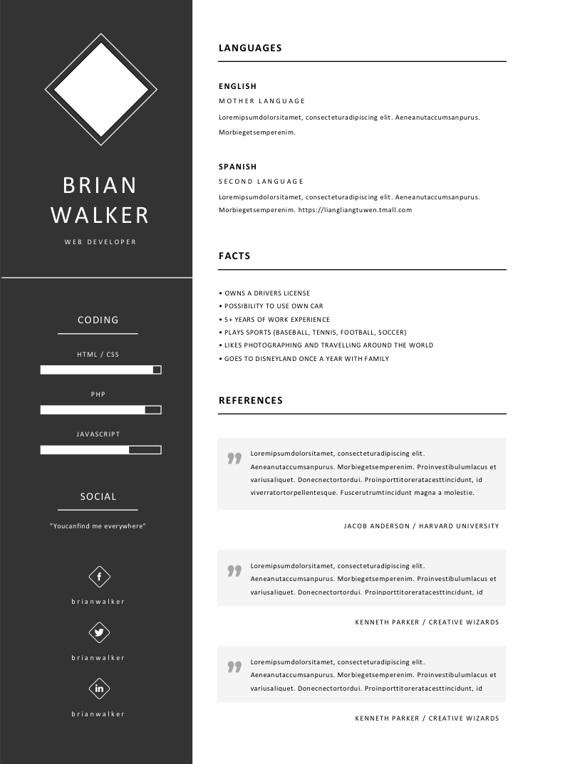 大气简约英文简历模板 - 顶尖PPT