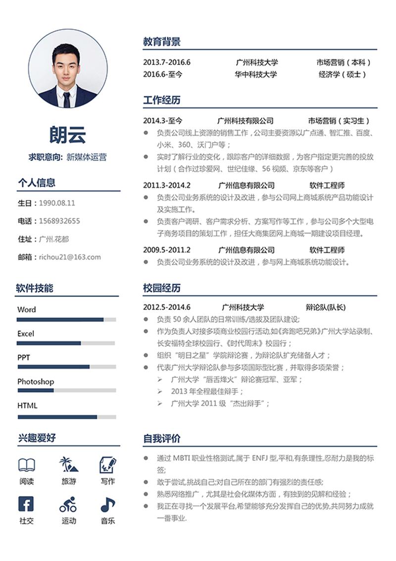 新媒体运营求职简历word模板 - 顶尖PPT
