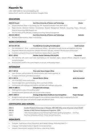 标准黑白英文简历 - 顶尖PPT