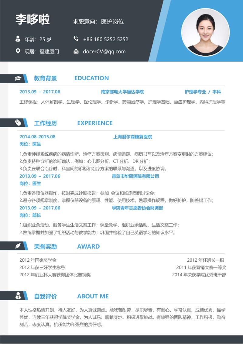 医护岗位求职简历模板 - 顶尖PPT
