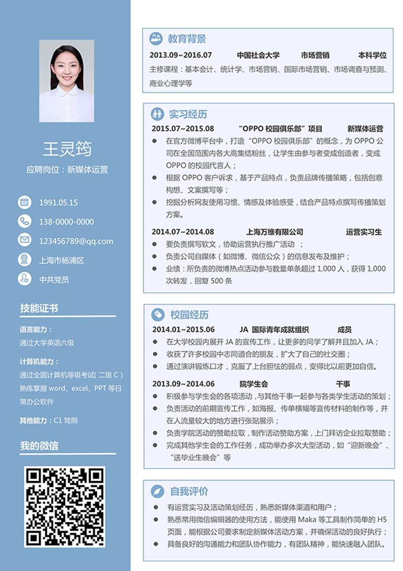 新媒体运营个人简历模板 - 顶尖PPT