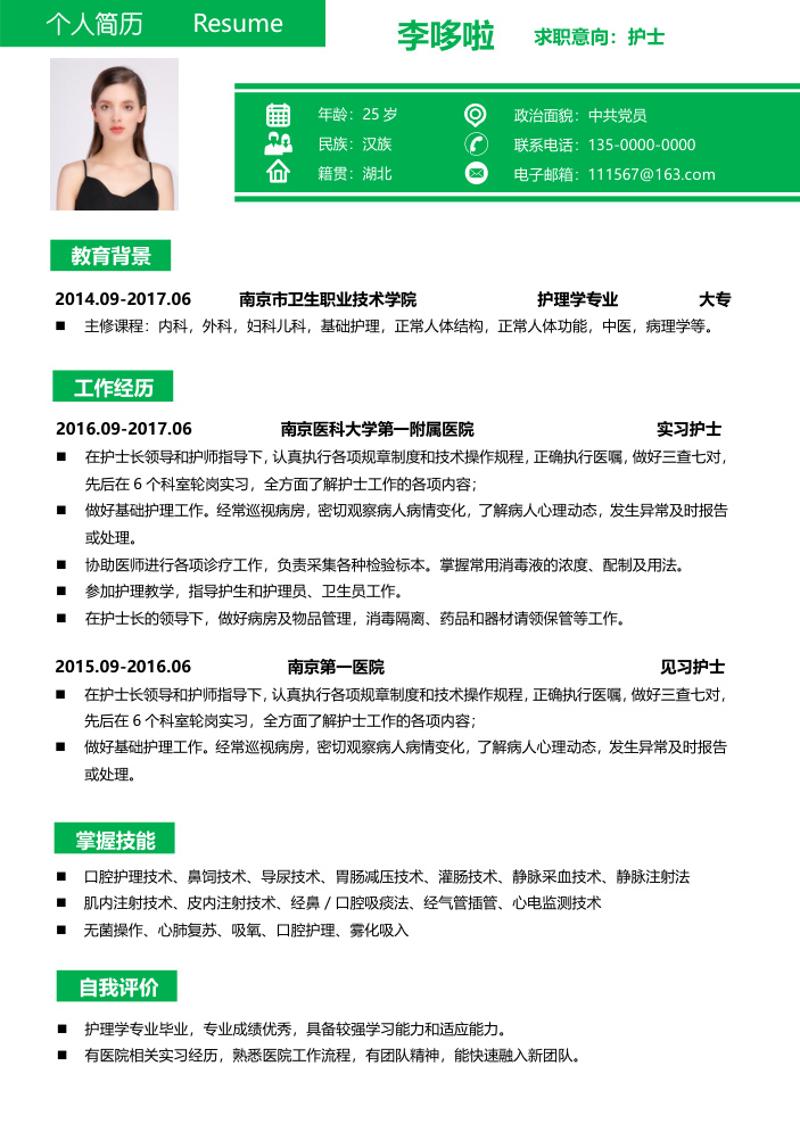 护士求职简历word模板 - 顶尖PPT