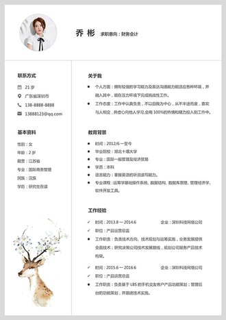 文艺风格财务会计个人求职简历word模板 - 顶尖PPT