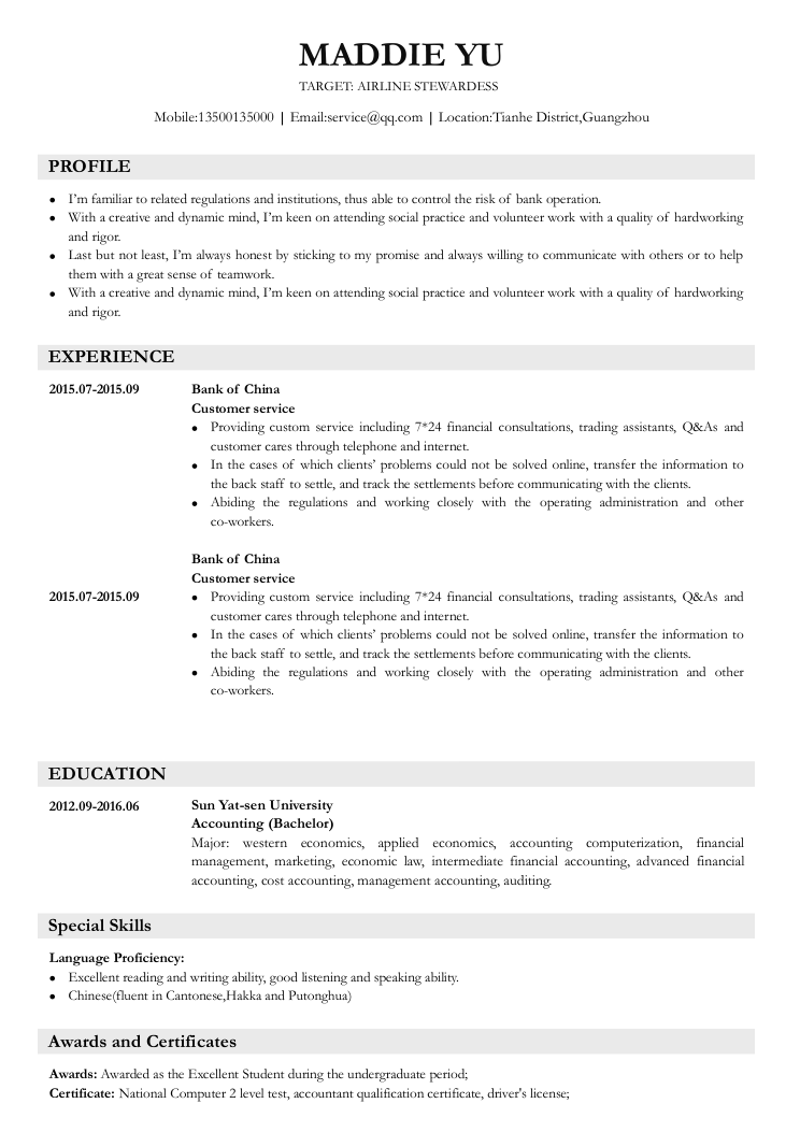 标准黑白英文简历 - 顶尖PPT