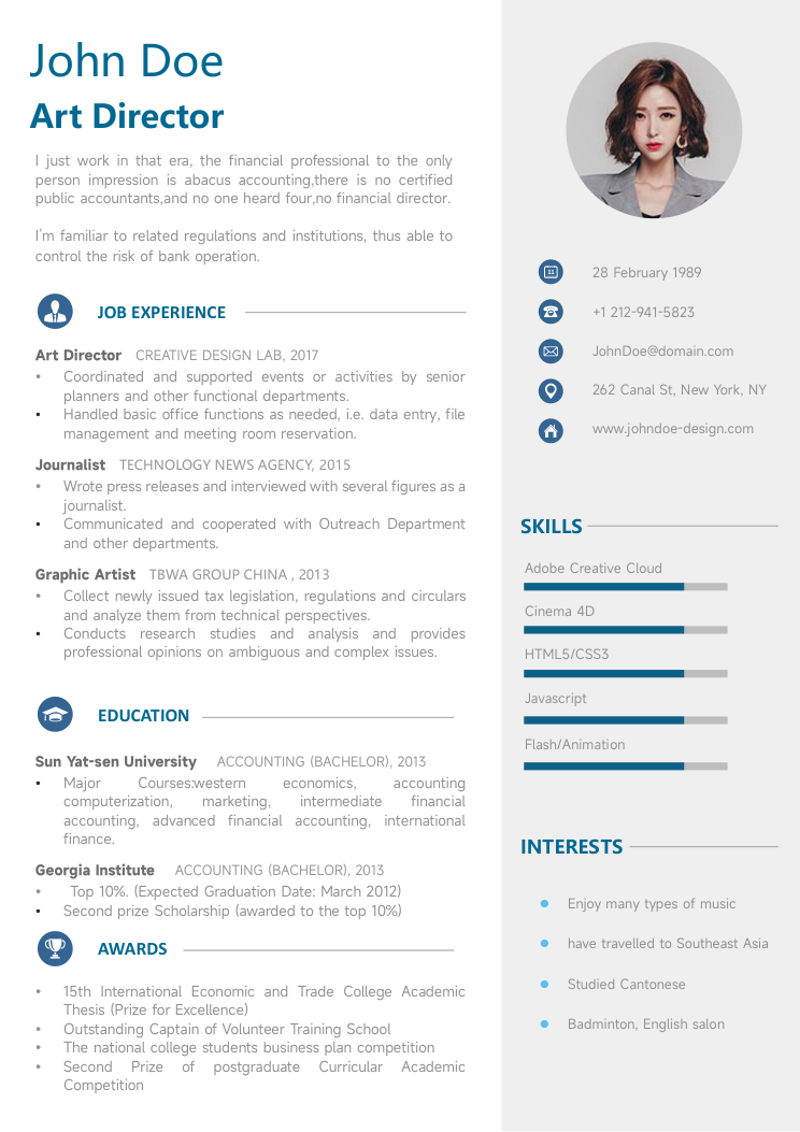 高端简洁英文简历模板 - 顶尖PPT