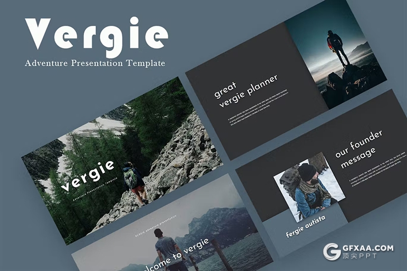 30页旅游展示登山运动摄影图片展示徒步旅行国外GoogleSlides模板5种配色