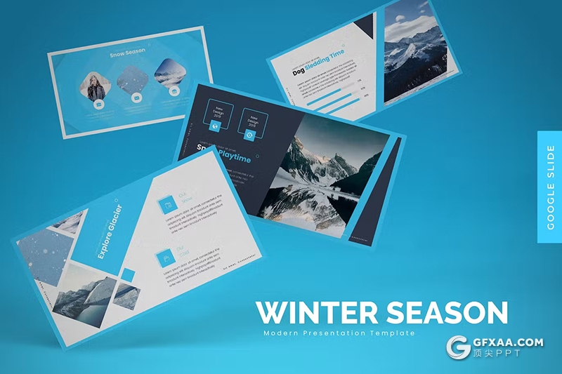 30页天气主题雪山摄影介绍国外GoogleSlides模板5种配色