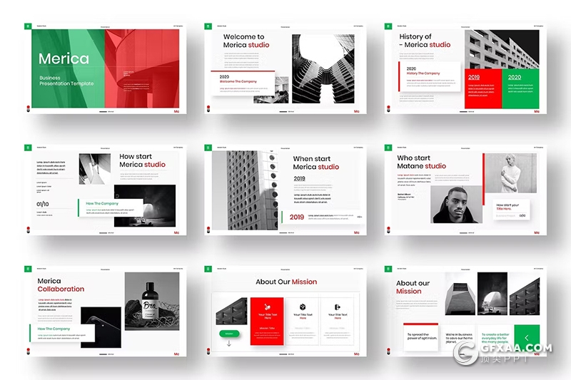 39页红绿配色商务团队介绍商业计划书商务通用国外GoogleSlides模板