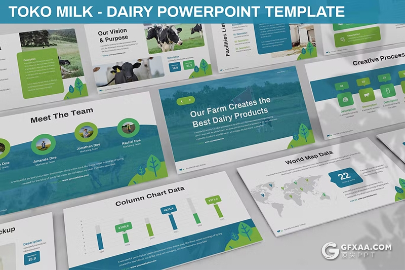 30页牛奶工厂展示牛奶产品宣传数据分析国外PPT模板3种配色2款尺寸