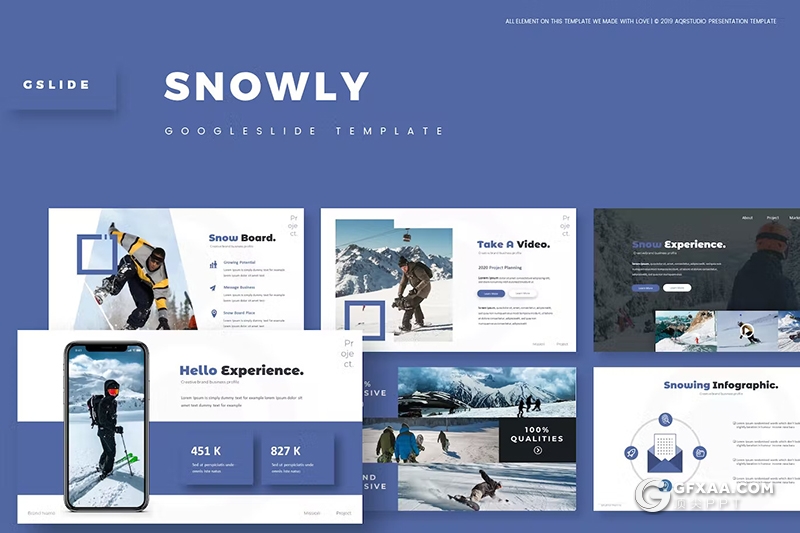 30页徒步旅行滑雪项目介绍分析国外GoogleSlides模板5种配色