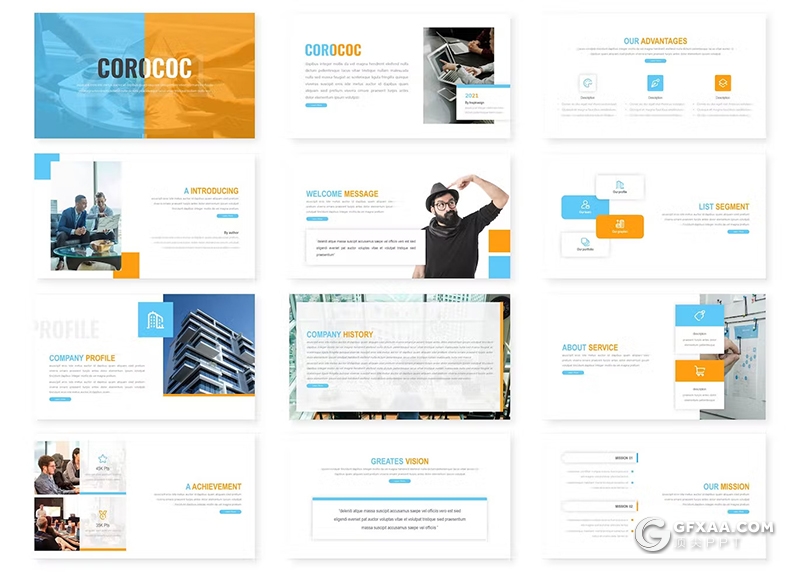 30页企业业务团队介绍商务通用国外GoogleSlides模板5种配色