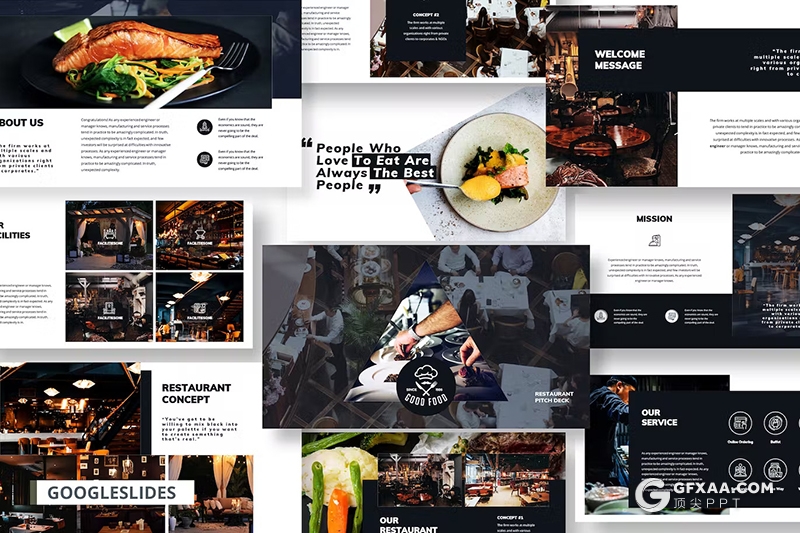 50页牛排餐饮美食主题国外GoogleSlides模板