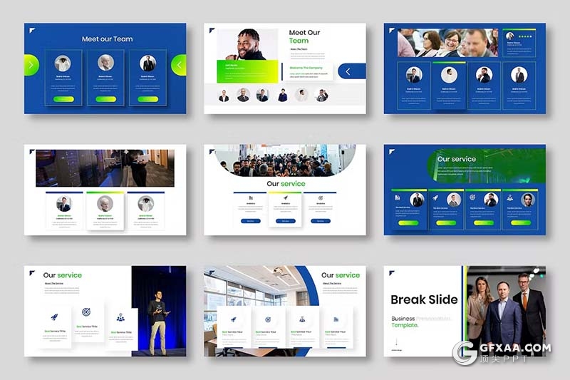 39页蓝绿渐变色品牌宣传商业计划商务通用国外GoogleSlides模板