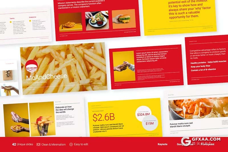 58页薯条汉堡产品美食促销市场调研国外GoogleSlides模板