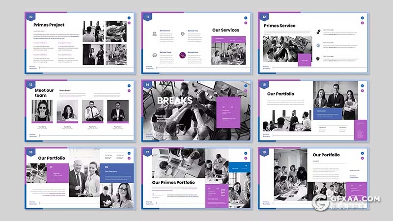 30页紫色企业介绍业务合作商业计划书商务通用国外PPT模板