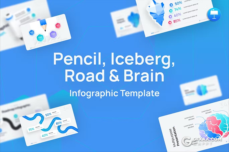20页铅笔冰山道路和大脑主题图形图表keynote模板