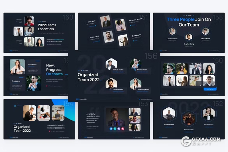 蓝色黑白底色欧美团队公司人员介绍企业领导人介绍组织架构keynote模板